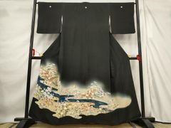 半幅帯 ブルーローズ×USAコットン 楽譜 / 着物 和装 黒 青 長尺 音楽 