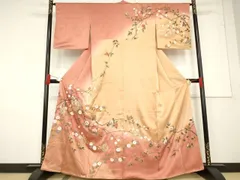 平和屋着物●訪問着　中国三大刺繍　スワトウ刺繍　汕頭刺繍　雪輪重ね花文　暈し染め　金彩　正絹　逸品　AABF1799ck