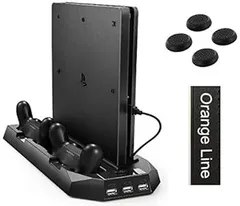 PS4 スリム用 縦置きスタンド 騒音ファン無し コントローラー2台充電 USBハブ3ポート