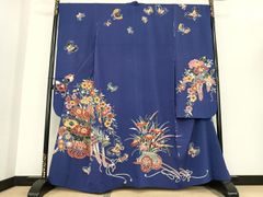 イナコ様専用 お振袖フルセット 7点セット 青 雲取波に檜扇 正絹 美品