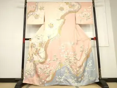 平和屋着物●訪問着　駒刺繍　鳳凰花蝶丸文　金彩　正絹　逸品　AABF0936ck