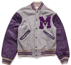 60s UNKNOWN レタードパッチ付き メルトン ウール 袖革スタジャン