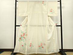 A5◇着物くつろぎ 夏物 花模様 銀彩 正絹 訪問着 薄物 絽 紗 着物 29
