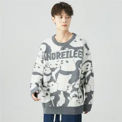 ニットセーター メンズ パンダ柄 クルーネック プルオーバー トップス 暖かい 防寒 おしゃれ ゆったり