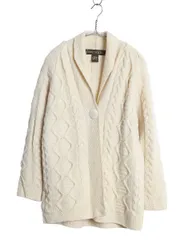 【お得なクーポン配布中!】 90s アイルランド製 INIS CRAFTS フィッシャーマン ショールカラー ニット カーディガン レディース S / オールド メリノ ウール ケーブル