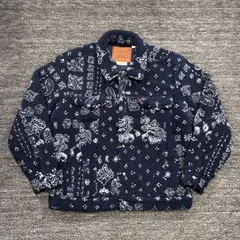 極美品 Levi's A5785-0001 シェルパ トラッカージャケット BANDANA PRINT NAVY M リーバイス バンダナプリント ボア フリース ネイビー ■