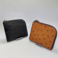 オーストリッチ型押し コンパクト財布 ネイビー - メルカリ