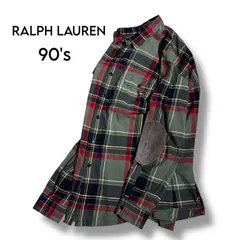 【 RALPH LAUREN】90's レザーパッチ チェックシャツ　LL