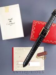 カルティエ マストタンク LM 6 81006 クォーツ Cal.81 SV925 革 純正尾錠（GP） オニキス文字盤 箱 冊子 保証書（1987年） タグ オーバーホール済み