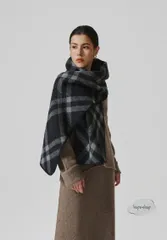韓国風 ロング ダブルフェイス マフラー 秋冬 厚手 チェック柄 両面 使い 披肩 スカーフ