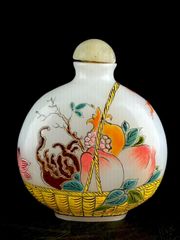 [Yugen] Chinese antique toy glass painted snuff bottle carp antique art