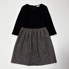 【組曲／KUMIKYOKU】 ドッキングワンピース 袖スリット入り ブラック×ツイード 2 M
