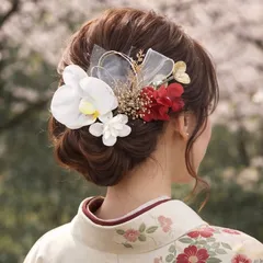 胡蝶蘭 白　赤　ゴールド 花 ヘアアクセサリー 結婚式 成人式 卒業式  ⑳ 髪飾り 振袖 和装 ブライダル 花嫁ヘア