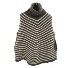 DIESEL ディーゼル イタリア製 ボーダー柄 タートルネック ニット ポンチョ S グレー レディース 古着