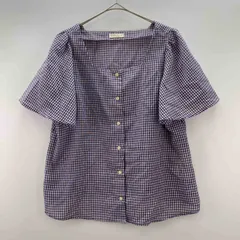 earth music&ecology アースミュージックアンドエコロジー レディース 半袖ブラウス　チェック柄　パープル　Fサイズ