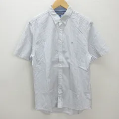 G■トミーヒルフィガー/TOMMYHILFIGER 半袖BDシャツ/ストライプ柄【L】白紺系/men's/126【中古】■