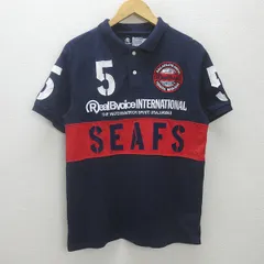 C■リアルビーボイス/RealBvoice ワッペン ロゴ刺繍 半袖ポロシャツ【M】紺/men's/65【中古】■