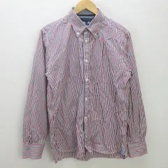G■トミーヒルフィガー/TOMMYHILFIGER 長袖BDシャツ/ストライプ柄【XL】赤紺/men's/37【中古】■