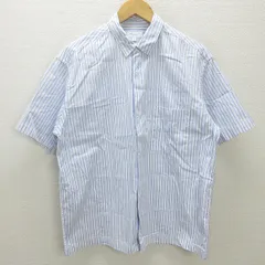 Q■日本製■ユナイテッドアローズ/UNITEDARROWS B＆Y ストライプ柄 半袖シャツ■白×紺【メンズL】MENS/130【中古】