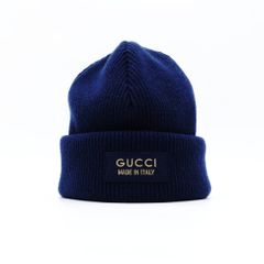 グッチ GUCCI ネイビー ニット帽 ビーニー Mサイズ 58cm ウール ロゴ