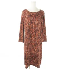 タルボット TALBOTS ワンピース ロング 七分袖 ストレッチ ペイズリー柄 総柄 L 茶 ブラウン /AO7 ■GY43