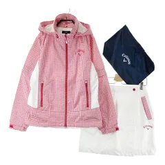 サイズ：M CALLAWAY キャロウェイ 2023年モデル 多機能 レインウェア セットアップ チェック 総柄 レッド系 [240101592149] ゴルフウェア レディース ストスト