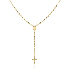 Barzel 18K 金メッキ 聖母マリア ロザリオ ビーズ クロス ネックレス - ブラジル製, 18 Inches, 真鍮, 宝石なし [18 Inches]