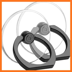 【新品】 【2個入り】スマホリング 透明 丸型 携帯 リング ホールドリング ホルダー 落下防止 スタンド iPhone/Android各種他対応 (丸型2個ブラック) 1