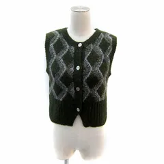ザラ ZARA ニットベスト ジレ ミドル丈 ラウンドネック 総柄 ウール混 S カーキ /SY37