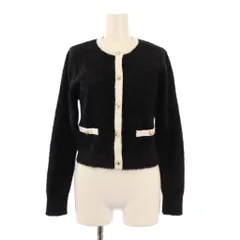 アプワイザーリッシェ Apuweiser-riche 23AW ラメカーディガン ニット 長袖 クルーネック ストレッチ バイカラー 2 黒 ブラック タグ付き /BB