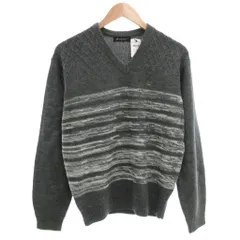 ゴールデンベア GOLDEN BEAR タグ付き ニット セーター 長袖 M Vネック ロゴ  ボーダー グレー /AE