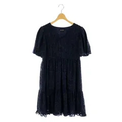 サタデイクラブ SaturdayClub フラワーモチーフワンピース 半袖 膝丈 Vネック XS 紺 ネイビー /NR ■OS