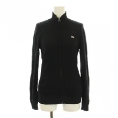 バーバリーブルーレーベル BURBERRY BLUE LABEL ニットジャケット ブルゾン ジップアップ スタンドカラー ロゴ刺繍 ウール 38 黒 ブラック FBF21-565-09 /KU