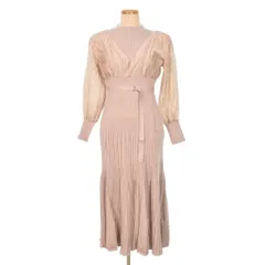 マーキュリーデュオ MERCURYDUO 異素材 ドッキング フレア ロング スリーブ ニット ワンピース 長袖 S ベージュ ■FY