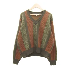 クロエ CHLOE ゴルフウエア ニット セーター 長袖 11 カーキ オレンジ Vネック 総柄 /SY19 ■GY61