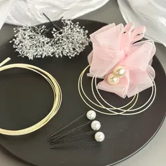 【一点物】成人式髪飾り 卒業式髪飾り 結婚式髪飾り リボン 水引 かすみ草 金箔 ちょい足し 色打掛 袴 白無垢 振袖
