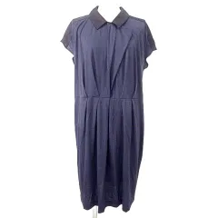 23区 オンワード樫山 ワンピース ひざ丈 半袖 フレンチスリーブ レーヨン混 バイカラー 44 XL相当 大きいサイズ 紺 ネイビー 黒 A0820