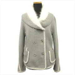 美品 エルマノシェルビーノ ERMANNO SCERVINO ダブル ニット ジャケット ブルゾン ショート コート ウール アンゴラ ショールカラー 40 グレー 白 ホワイト レディースのサムネイル