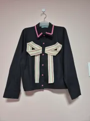 リボン装飾 ブラック 長袖シャツ