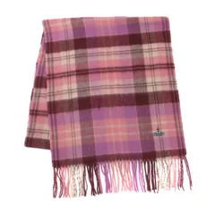 【美品】vivienne westwood ヴィヴィアン ウエストウッド マフラー | ウール チェック マフラー | フリンジ ロゴ 刺繍 | ピンク系 | ブランド ファッション アイテム 小物【レディース】【中古】