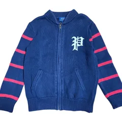 ポロ　ラルフローレン　ニットカーディガン　6 120cm ネイビー　フルジップ　ジップアップ　ボーダー　ワンポイント　アウター　ニット　セーター