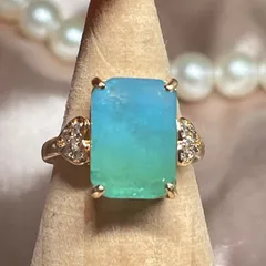 シンセティックパライバトルマリン ブルーグリーングラデーションゴールドリングフリーサイズ