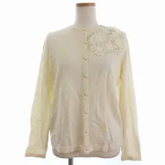 レリアン Leilian カーディガン ニット フラワーモチーフ 長袖 クルーネック アイボリー エクリュ 11 L相当