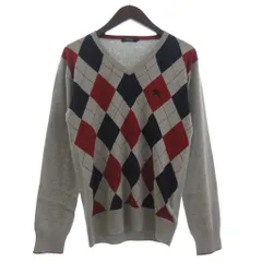 バーバリーブラックレーベル BURBERRY BLACK LABEL セーター ニット 長袖 アーガイル柄 ロゴ 刺繍 コットン D1N21-205-04 グレー 2