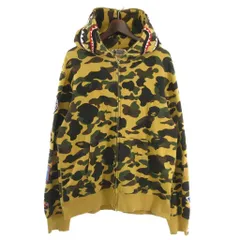 アベイシングエイプ A BATHING APE スウェット パーカー フルジップ シャーク カモフラ イエロー系 XL