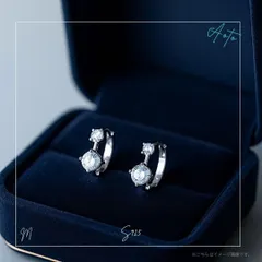 【2色展開】二粒ダイヤ フープピアス   K18コーティング（ゴールド）/ プラチナコーティング（シルバー）CZダイヤ シンプル 華奢みせ 上品アクセサリー ペアアクセ