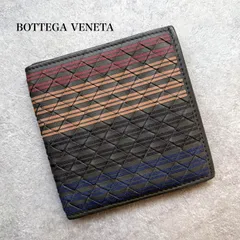 極美品 希少デザイン BOTTEGA VENETA ボッテガヴェネタ イントレチャート 二つ折りカードケース 名刺入れ グレー レインボー レザー ライン a6
