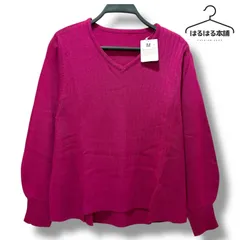 紫／パープル／長袖／無地／ニット／Vネック／シンプル／カジュアル／未使用タグ付き／M