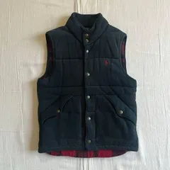 希少　〜00s　archive　アーカイブ　旧タグ　Polo by Ralph Lauren　ポロバイラルフローレン　中綿スウェットベスト　裏地レッドチェック柄　ワンポイントポニーロゴ刺繍　ブラック　S　アメカジ　Y2K　sweat material vest
