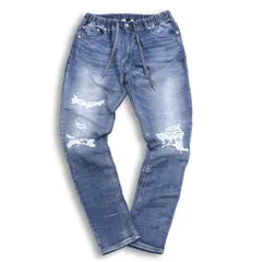 oblekt オブレクト 通年 ダメージ&リペア加工★ ストレッチ スウェット イージー デニム パンツ ジーンズ Sz.L メンズ